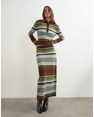 TOPSHOP Knitted Co-ord Striped Full Hem Maxi Skirt - White