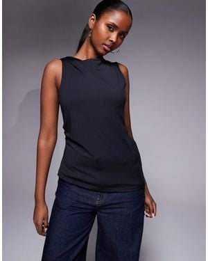 River Island Polyamide Slash Neck Detail Top - Blue