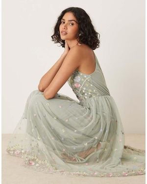 Maya Floral Embroidered Halter Neck Midaxi Dress - Grey