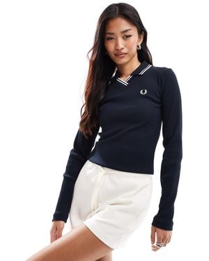 Fred Perry – langärmliges, geripptes polohemd - Blau