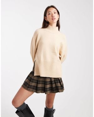 Brave Soul High Neck Sweater With Wide Sleeves - Natural
