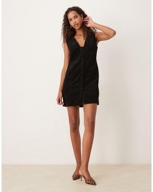 Nobody's Child Gianna V-neck Cord Pinafore Mini Dress - Black