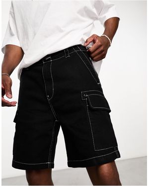 Bershka Contrast Stitch baggy Denim Shorts - Black