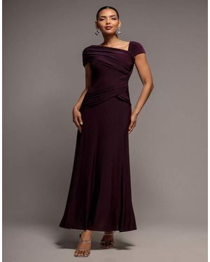Goddiva Asymmetric Neck Gathered Waist Maxi Dress - Brown