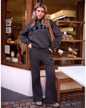 Kaiia Cotton Blend Embroidered Logo Wide Leg jogger Co-ord - Blue