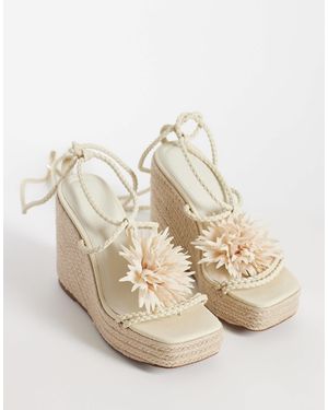 ASOS Topaz Square Toe Wedges With Flower Trim - Metallic