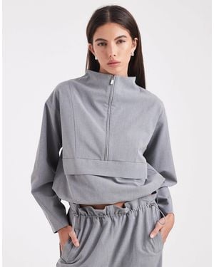 4th & Reckless Exclusive Funnel Neck Seam Detail toggle Tailored Pullover Jacket Co-ord - Grey