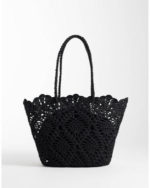 ASOS Floral Crochet Grab Handle Tote Bag With Internal Pouch - Black