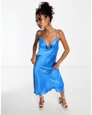 Object Satin Cami Midi Dress - Blue
