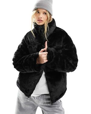 French Connection Faux Fur Funnel Neck Jacket - Black