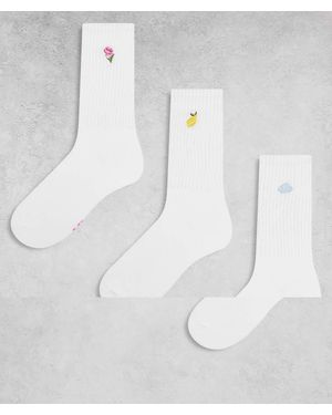 JJXX 3 Pack Socks With Embroidery - White