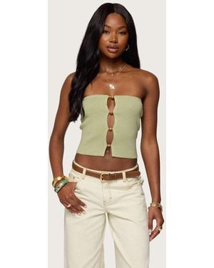 Edikted Bead Cut Out Strapless Knit Top - Natural