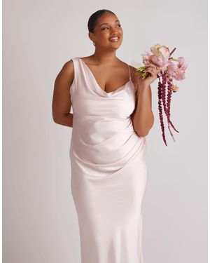 Six Stories Cowl Asymmetrical Satin Bridesmaid Dress - Pink