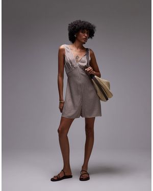 TOPSHOP V Neck Satin Playsuit - Grey