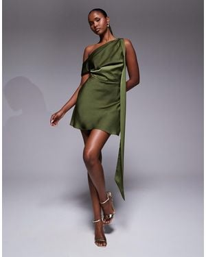 ASOS Satin Scarf Detail Fallen Shoulder Romper - Green
