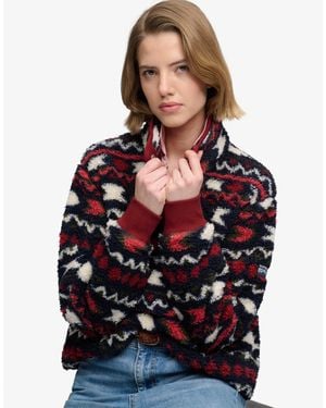 Superdry Polaire teddy imprimée ultra-douce bordeaux à imprimé mini aztèque intégral - Bleu