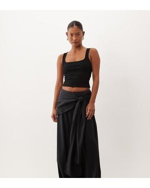 ASOS Asos Design Petite Broek Met Wijde Pijpen En Sjaaldetail - Zwart