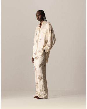 ARRANGE Crinkle Satin Floral Embellished Shirt Co-ord - Natural
