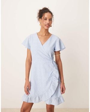 Vila Jersey Broderie Wrap Mini Dress - White