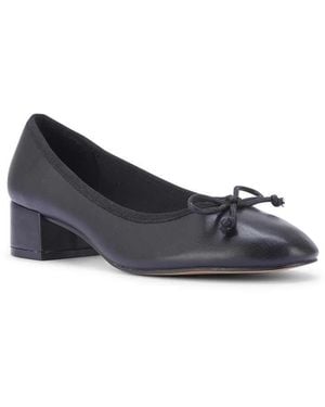 SEQWL Low Block Heel Ballet Pump Shoes With Bow Front - Blue