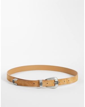 ASOS Skinny Western Embossed Detail Belt - Natural