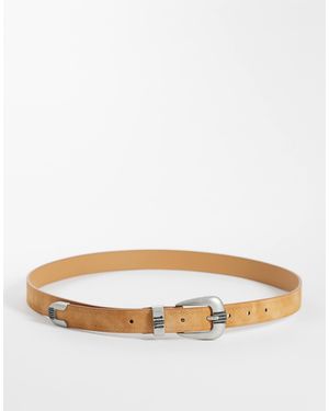 ASOS – schmaler western-gürtel aus hellem kunstleder mit prägung - Natur