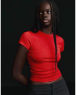 Bershka Short Sleeve Crew Neck T-Shirt - Red