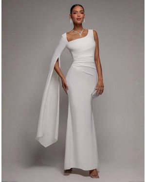 Goddiva One Shoulder Cape Sleeve Maxi Dress - Grey