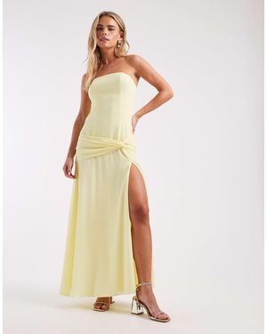 TFNC London Bridesmaid Chiffon Bandeau Twist Detail Thigh Split Maxi Dress - Natural