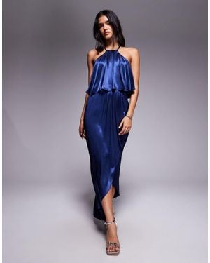 Goddiva Satin Viscose Front Wrap Midaxi Dress - Blue