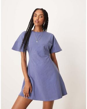 ASOS Short Sleeve Seam Detail Fitted Mini Dress - Blue