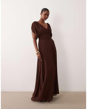 TFNC London Bridesmaid Pleated Chiffon Maxi Dress - Brown