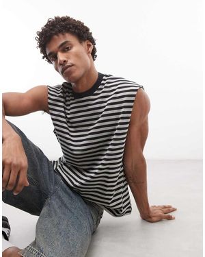 Weekday T-Shirt Oversize Senza Maniche Grigia A Righe - Grigio