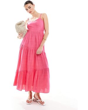 Closet Vestito Lungo Svasato A Quadretti Tono Su Tono - Rosa