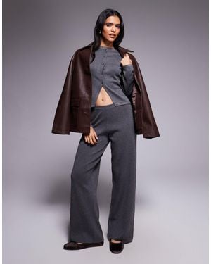 Kaiia Exclusive Wide Leg Knitted Pants Co-Ord Dark - Gray