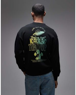 No Problemo Felpa 100% Cotone Nera Con Stampa "Trip Advisor" Sul Retro - Grigio