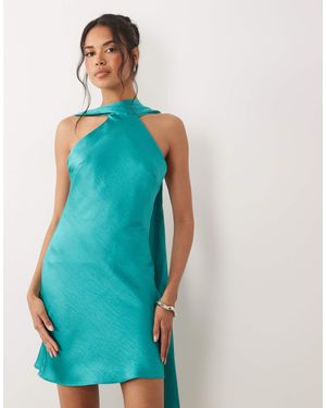 TFNC London Satin Scarf Detail Mini Dress - Blue