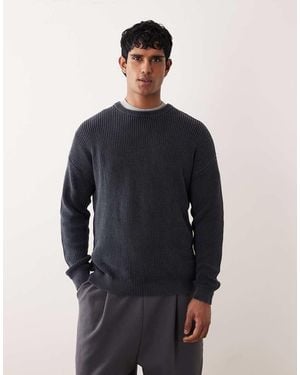 ASOS Relaxed Knit Ribbed Crew Neck Jumper - Blue