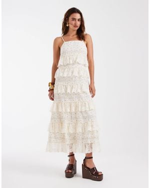 Vero Moda Disty Floral Printed Cotton Cami Maxi Dress With Tiered Lace Trim - Natural