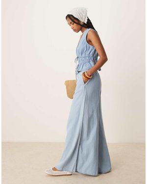 Mango Denim Look Wide Leg Trouser Co-ord - Blue