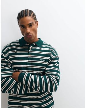 Parlez Stripe Long Sleeve Knitted Polo Shirt - Green
