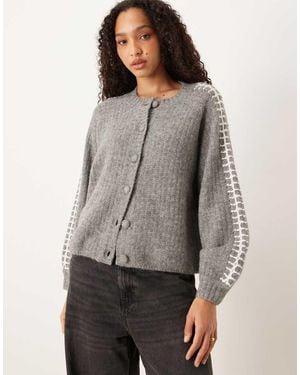 Y.A.S Contrast Stitch Detail Soft Cardigan - Grey