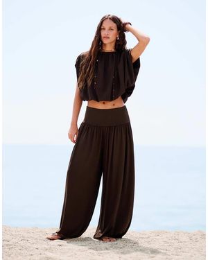 Bershka Balloon Trousers With Cummerbund - Brown