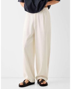 Bershka Tailored Wide Leg Linen Trouser - White