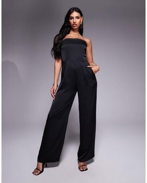 TFNC London Satin Bandeau Wide Leg Jumpsuit - Blue