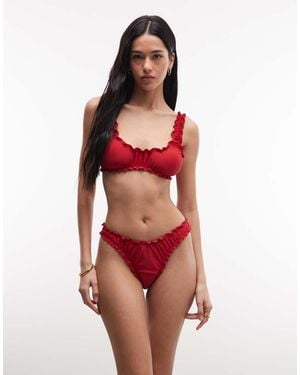 Collusion Frill Brazilian Bikini Bottoms - Red