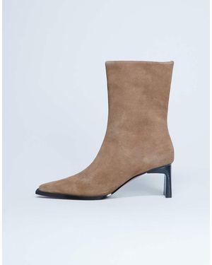 TOPSHOP Botines Con Puntera Fina Cuadrada De Ante Auténtico Nadie De -Neutro - Blanco