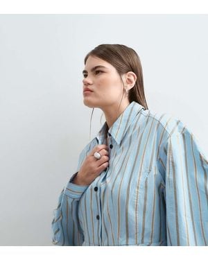 ARRANGE Curve Structured Collared Peplum Shirt With Contrast Buttons - Blue