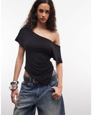 Collusion Asymmetric Drapey Off-shoulder Top - Black