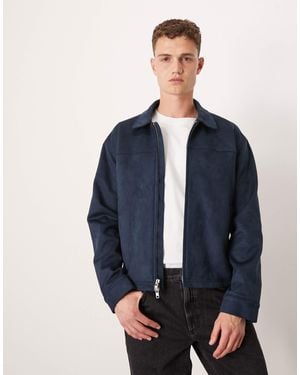 Abercrombie & Fitch Lightweight Cropped Zip Suede Jacket - Blue